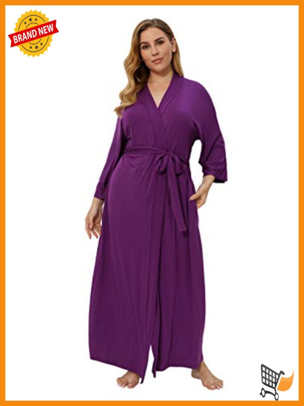 Plus Size Maternity Robe Soft Modal Kimono Long Robe with Pockets - Picture 3 of 5